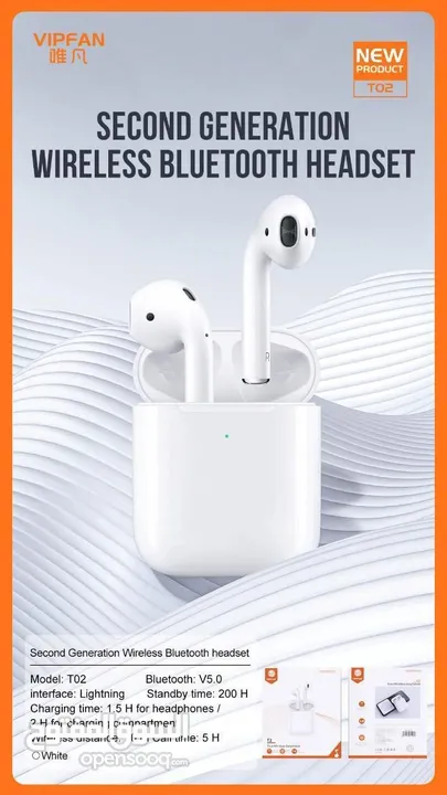 سماعه اذن اصلي وايرلس تعمل 5 ساعات عمل متواصلة Wireless VFan T02 Earphone