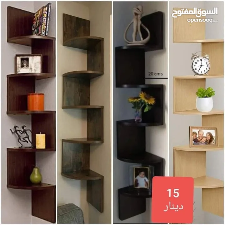 رفوف خشب شاشه ومطبخ وحمام وديكور حائط وستاند مكياج وجلاتين وغيره