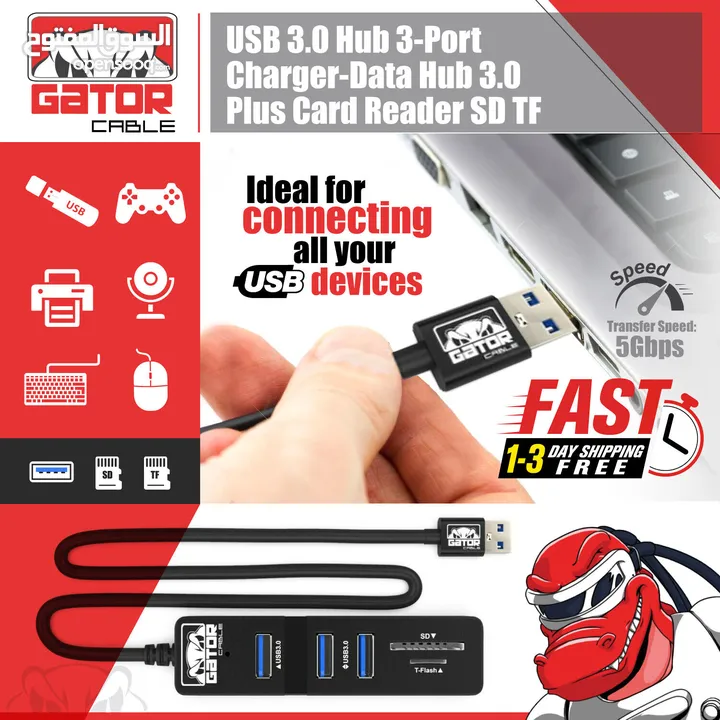 USB 3.0 Hub 3 Port Charger Data Sync SD TF Card Reader for PC Mac Laptop Desktop