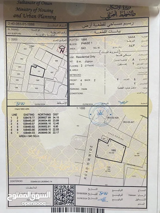 السلام عليكم توجد ارض سكنيه بالسويق الصبيخي رقم القطعة 1888 مساحتها 843 متر مطلوب 13.400  قابل