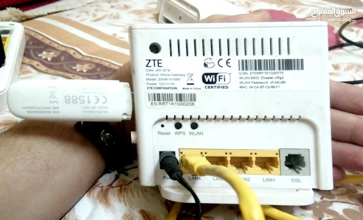 راوتر هوائي اتصالات نوع ZTE موديل H108N يعمل عن طريق فلاشه نت نوع ZTE موديل MF190S