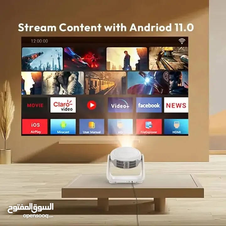 بروجكتر لاسلكي أندرويد سنمائي 5200 مللي أمبير 180 بوصة