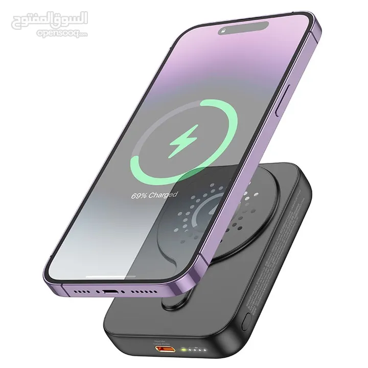 Hoco PowerBank MagSafe 10000 mAh  باوربانك وايرلس ماج سيف يدعم الشحن السريع  من شركة هوكو فقط
