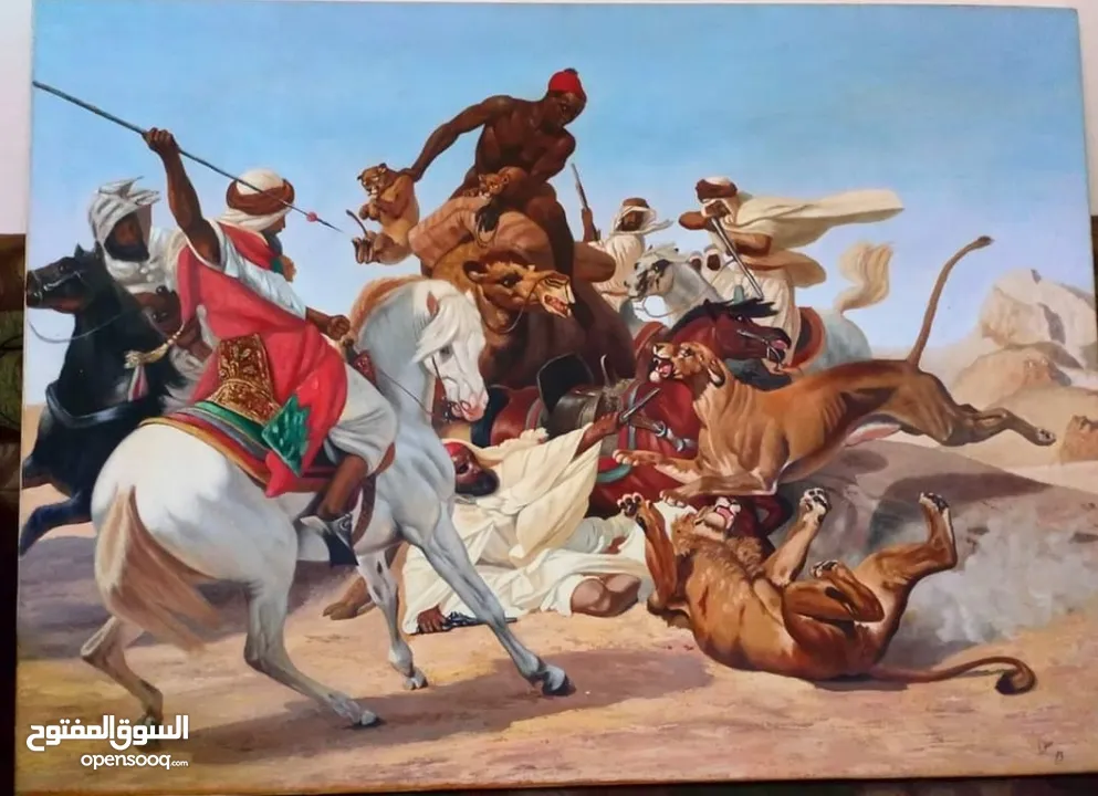 لوحة زيتية مستشرقين، رسم يدوي-صياد الأسود Horace Vernet