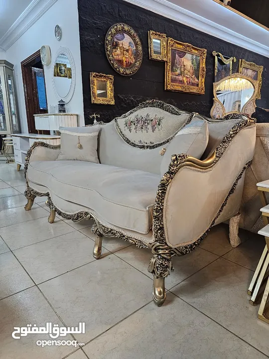طقم كنب دمياطي  خشب زان قماش سليفا تحريف يدوي اعلى جودة من المصنع لبيتك