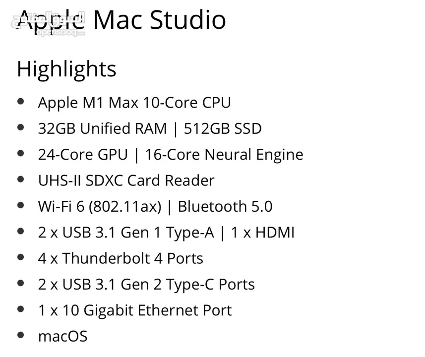 Apple Mac Studio Apple M1 Max 10 Core CPU 24-Core GPU 32 Gb Ram with 512gb ssd.