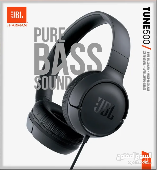 سماعات JBL اصلي كيبل مع مايكروفون Jbl Tune 500 Headband with Black Wire Headphones and Microphone