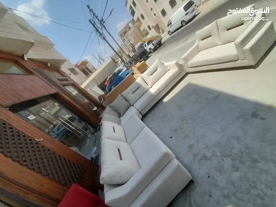 طقم كورنر فاخر جديد لغرفة جلوس او غرفة ضيوف حرف L مع ثنائية