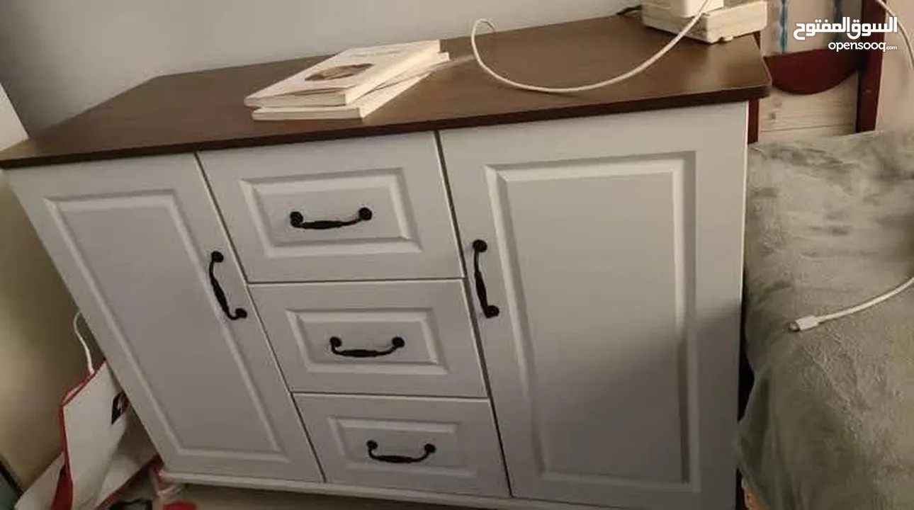 بوفيه ابيض خشب لغرفة المعيشة