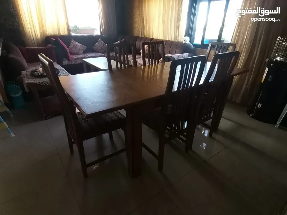 طقم سفره طاوله كبيره +6 كراسي + بفيه 3درفه انتيك خشب بلوط