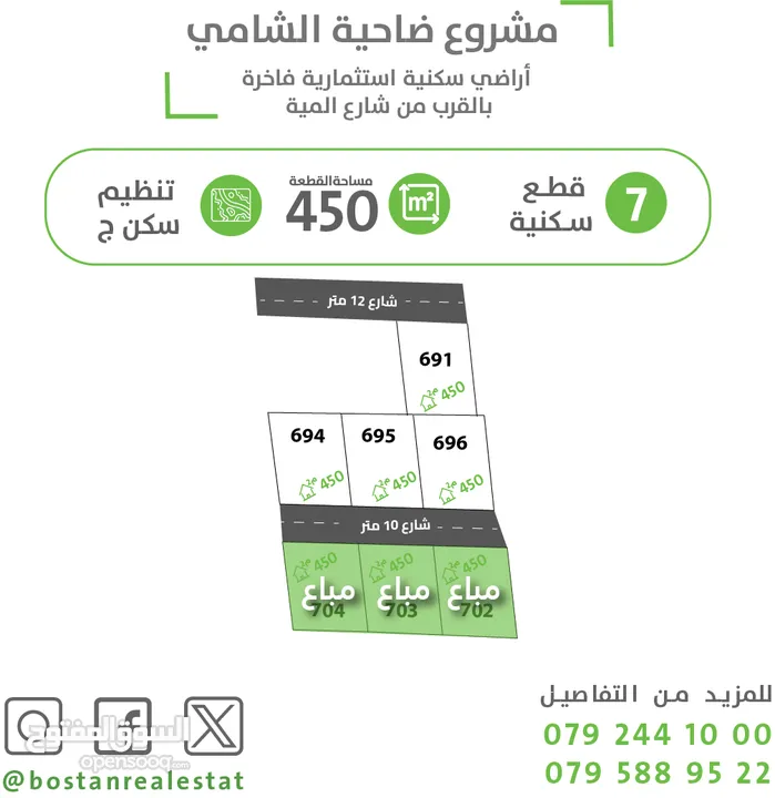 اراضي سكنية على شارع المية مباشرة / المساحات من 500 الى 1000 متر