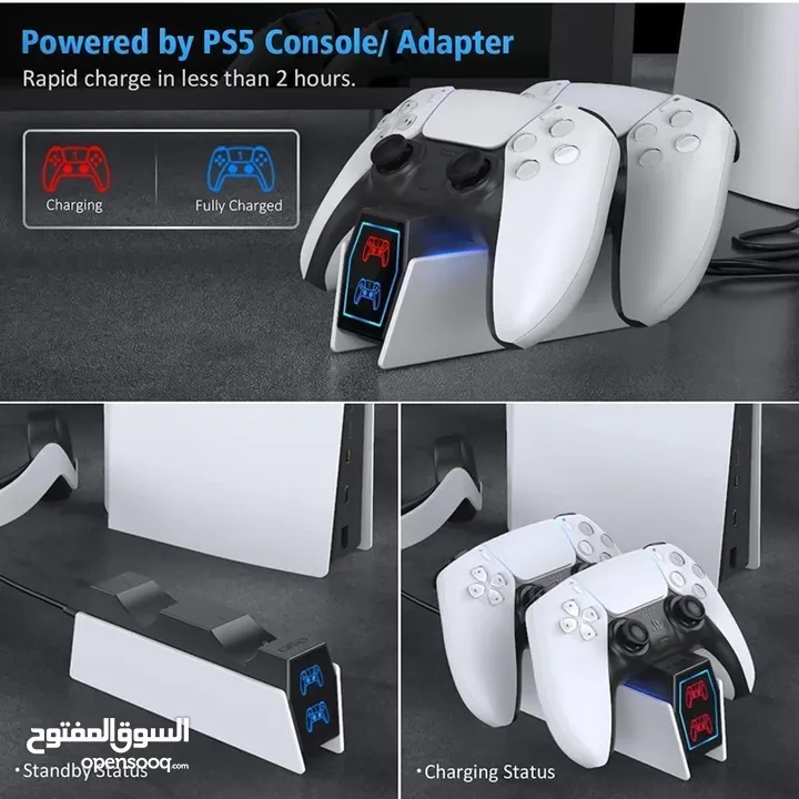 إيفو قاعدة شحن سريعة لجهازين تحكمPS5 Controller ‎ مع نوعين من الكابلات، قاعدة شحن USB جديد بالكرتونة