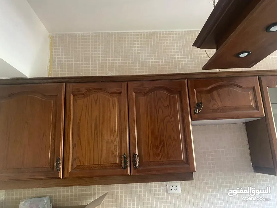 Original Oak Wood Kitchen Cabinets + Oak Ceiling Light Fixture