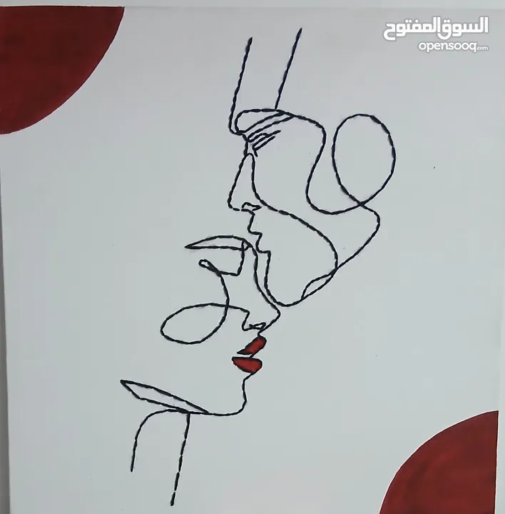 لوحه قماش بالخيوط والألوان احمر واسود لوحات كانسون