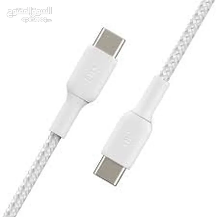 Braided USB-C to USB-C Cable (1m / 3.3ft, White) /// بيلكين كيبل شحن 1 متر افضل سعر بالمملكة