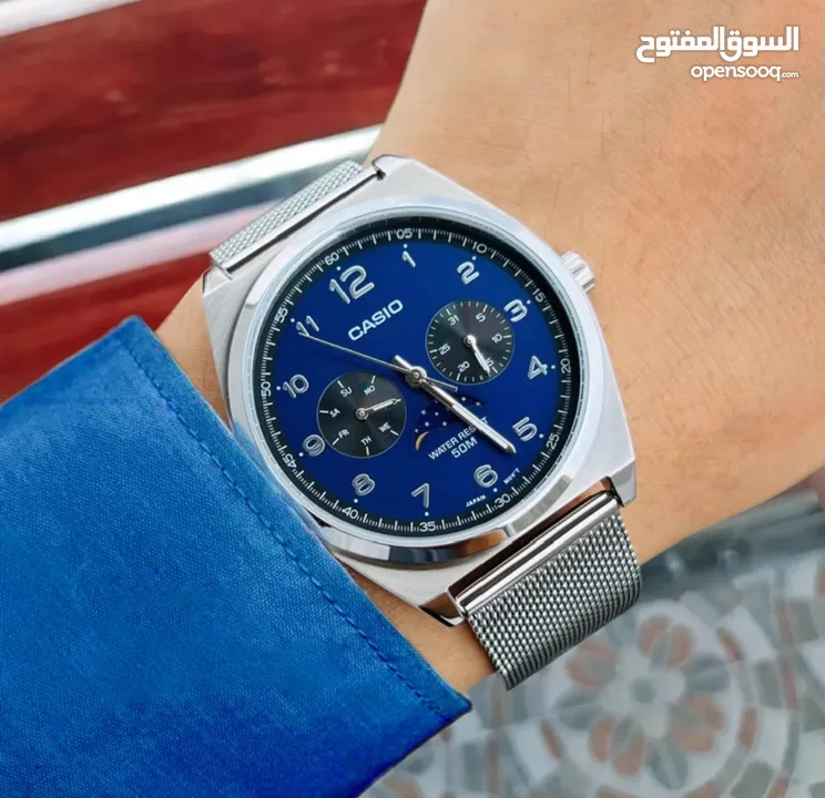 ساعة كاسيو ياباني أصلي  لون أزرق نيلي سير ستيل+  ضد الماء+ غير مستخدمه+ علبه الشركه  