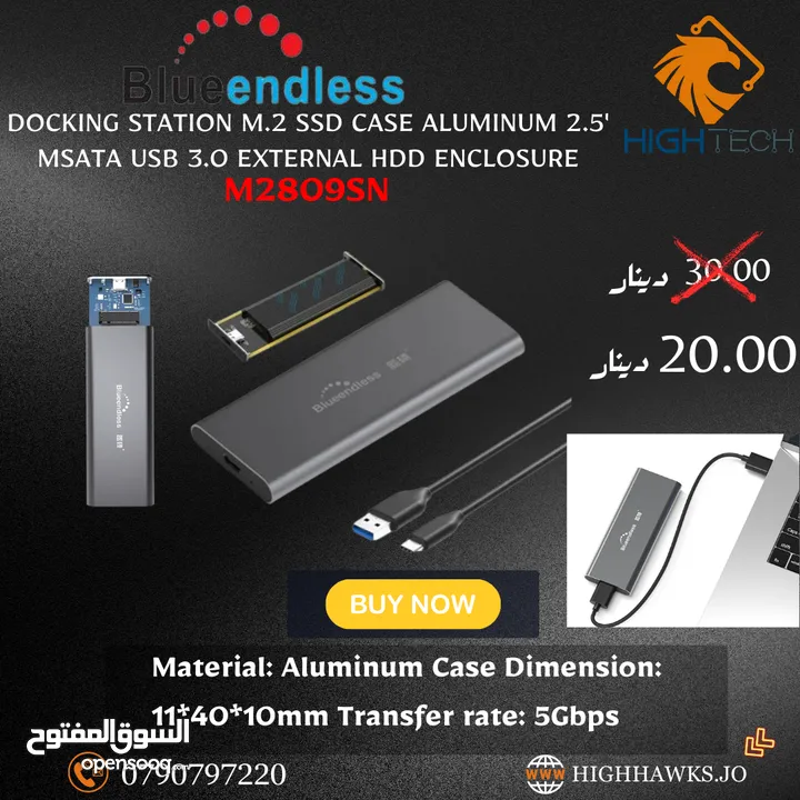 Blueendless M2809SN M.2 SSD Enclosure NVMe Sata Dual USB 3.0-