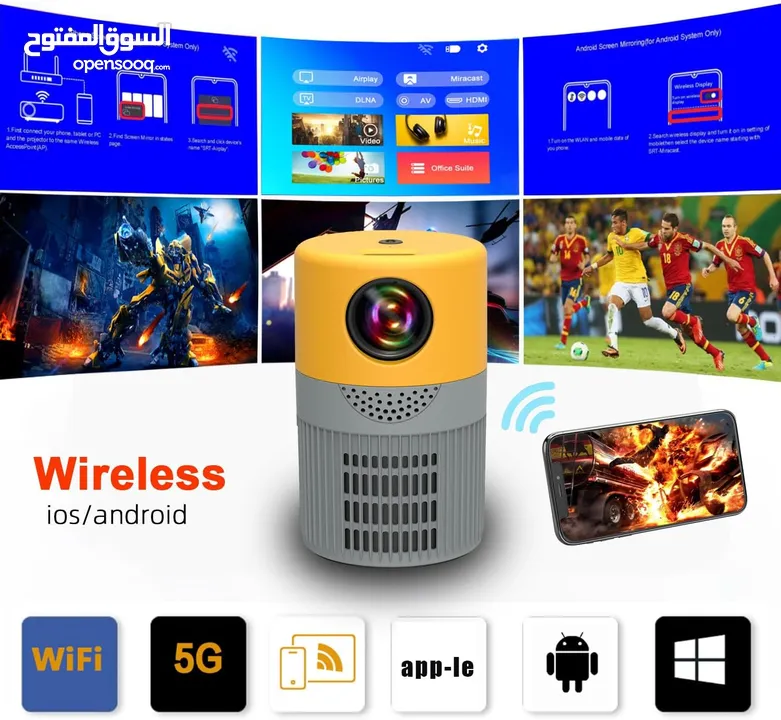 بروجكتر سينمائي منزلي وايرلس صغير وخفيف لمشاهدة الأفلام WIRELESS MINI YT400 HOME PROJECTOR.