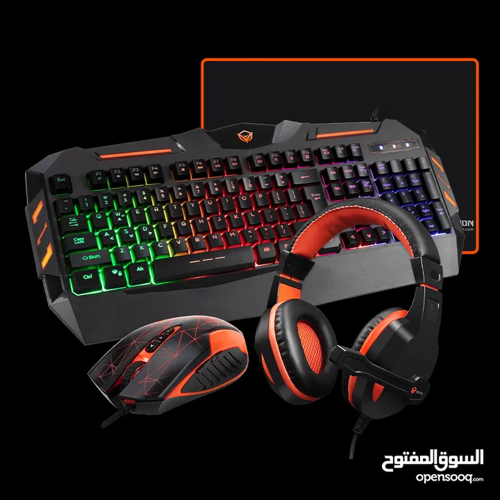 MEETION C500 GAMING 4 IN 1 KIT KEYBOARD MOUSE HEADPHONE AND MOUSE PAD-كيبورد وماوس سلكي قيمينق مضيء