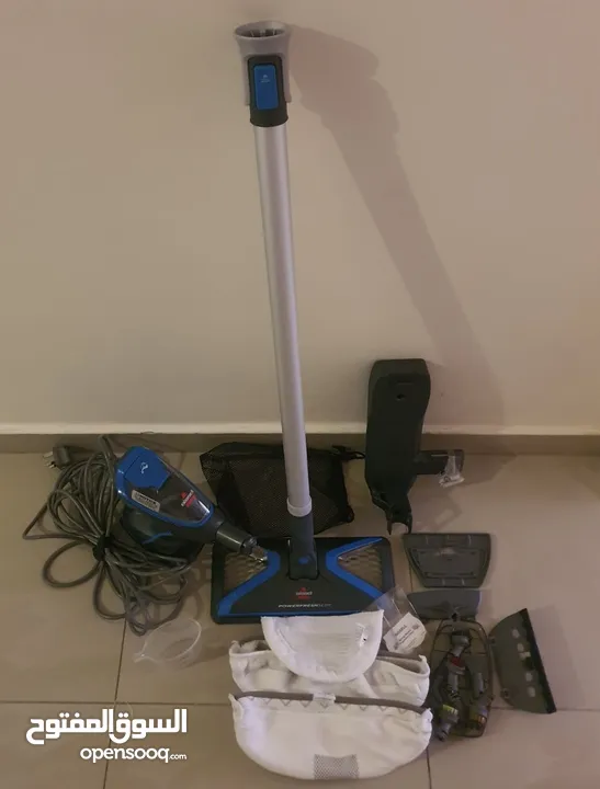 جهاز بخار Bissell (تنظيف، مسح، وكوي بالبخار) مستعمل بحالة الجديد مع رؤوس متعددة ومستويات بخار مختلفة
