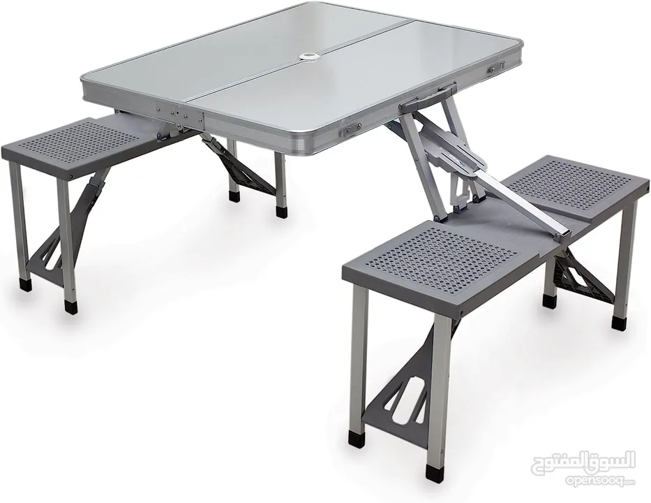 ادوات الرحلات خارجية طاولات مع 4 كرسي قابلة للطي شكل الحقيبة لون سيلقر طاولة الاكل و الرحلات