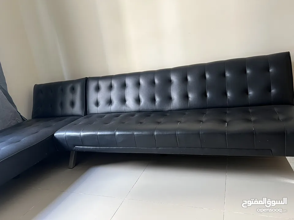 Sofa bed 2 pieces black leather like new