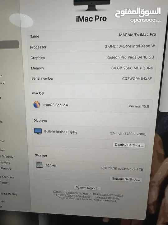iMac Pro 2017 Xeon 27” 5k 10C/64GB/1Tb ssd 16Gb graphics