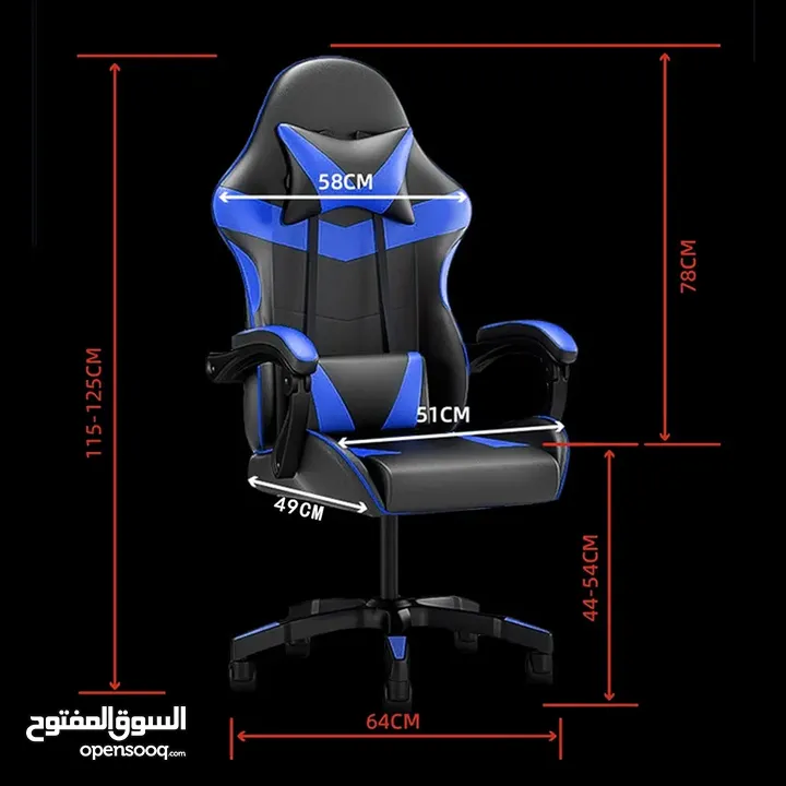 فينيسين كرسي العاب مريح بظهر مرتفع، كمبيوتر قابل للامالة وارتفاع للتعديل، للدوران 360 درجة مع دعم ..