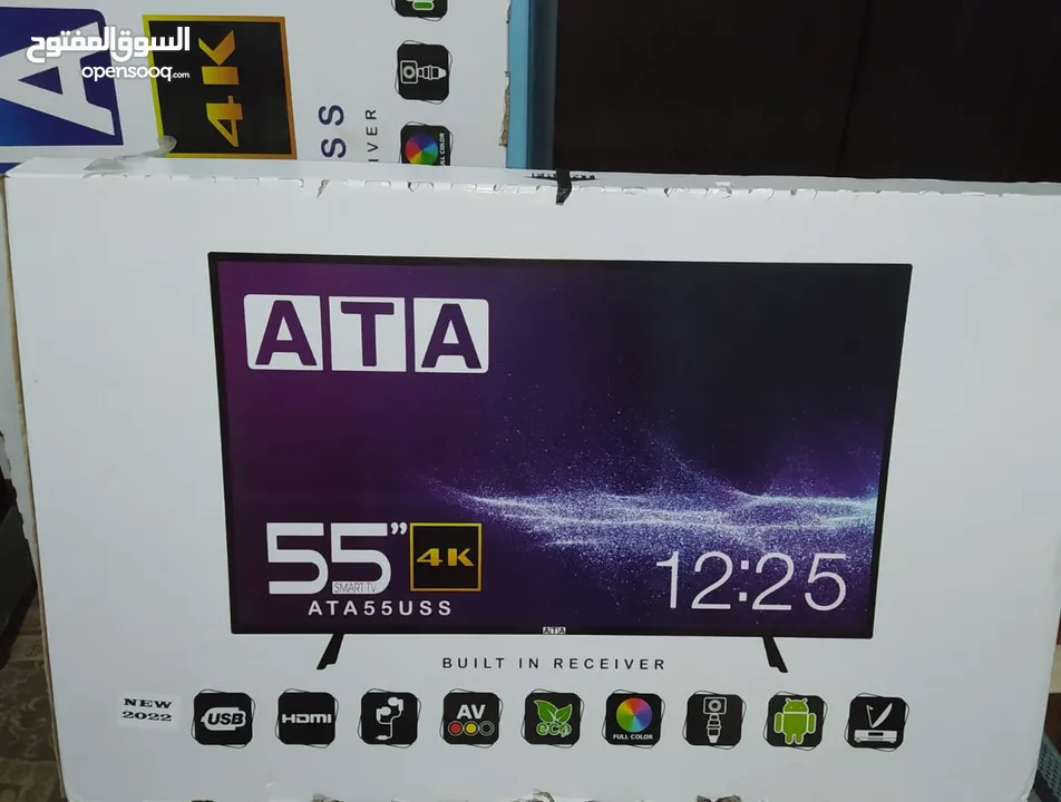 شاشه ATA55 بوصه 4K جديده لم تستخدم بالكرتون