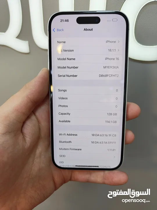IPHONE 16 ( 128GB ) USED /// ايفون 16 ذاكرة 128 مستعمل وكاله