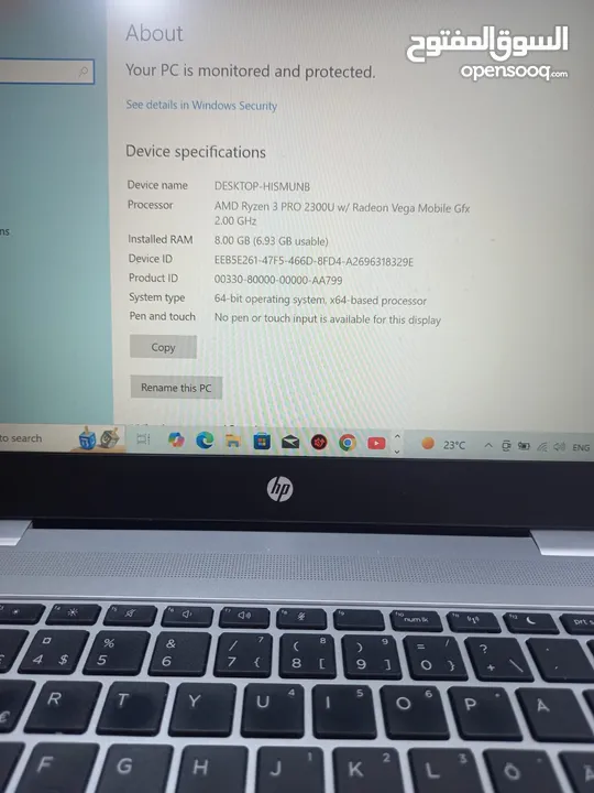 لابتوب hp  المعالج amd ryzen 3pro . الهارد 256. ssd الرام 8