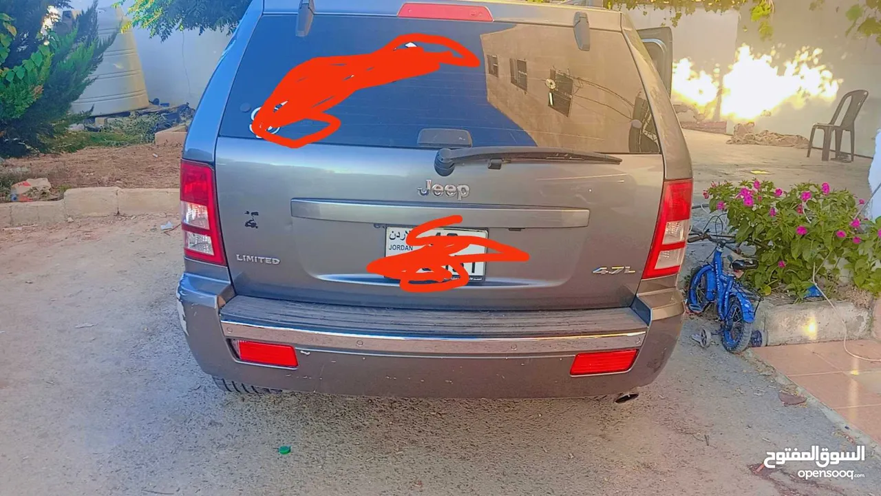 جيب شيروكي ليمتد للبيع موديل 2007 فحص جيد خلفي قصعات امامي ماتور 4700cc  منتهي ترخيص صحتها كويسه