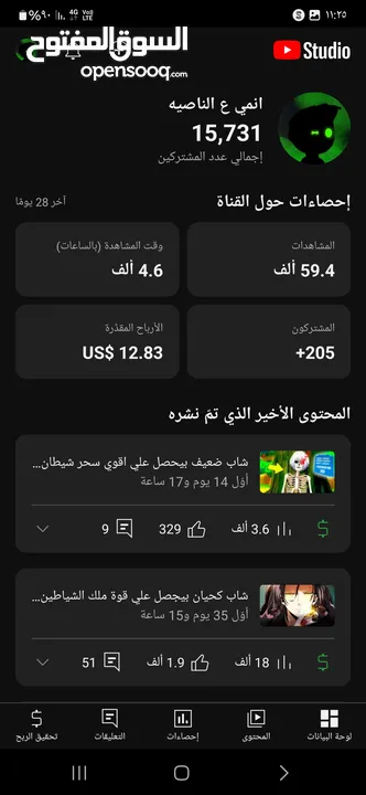 قناة يوتيوب محتوى ملخصات انمي مفعله ربح للبيع بسعر حرق