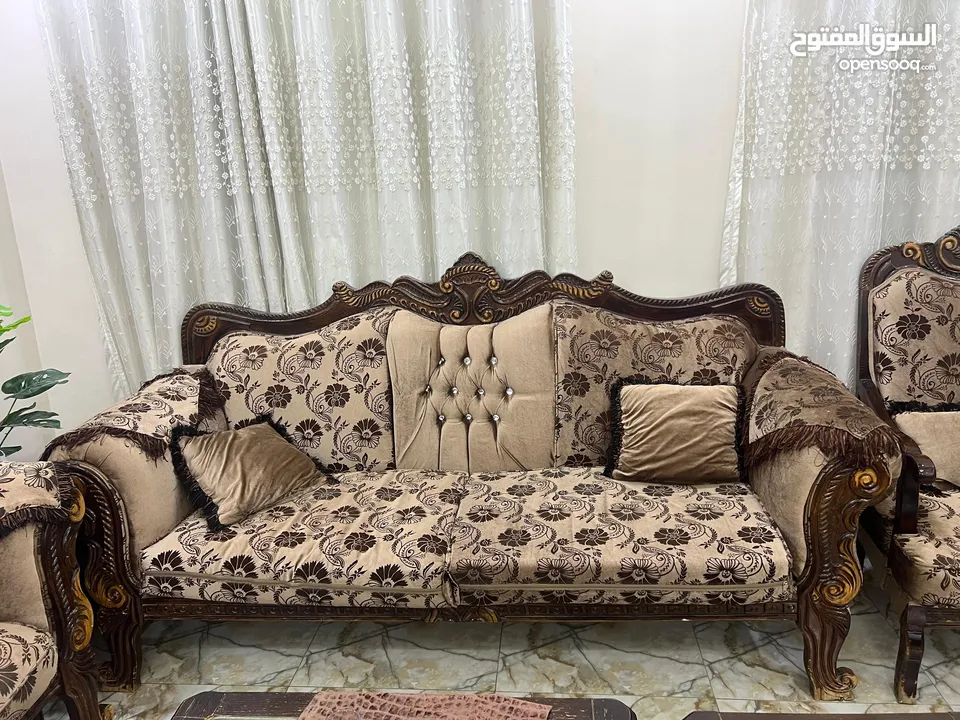 طقم كنب 7 مقاعد خشب زان مستعمل