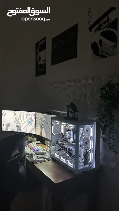 High end pc gaming setup سيتب بيسي كامل i9-12900k - rtx3080 white - 32ram ddr5 - 2 monitors and alot