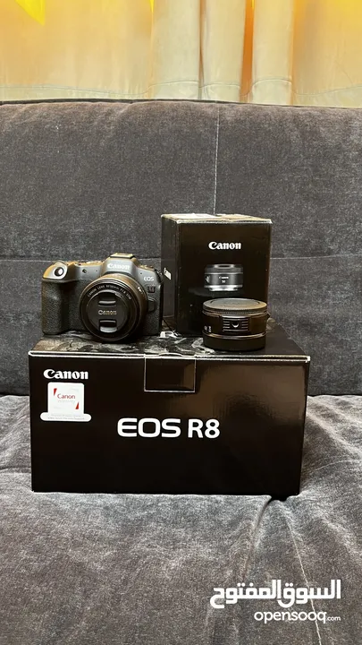 Canon R8 mirrorless camera with rf50mm 1.8 and ef adapter