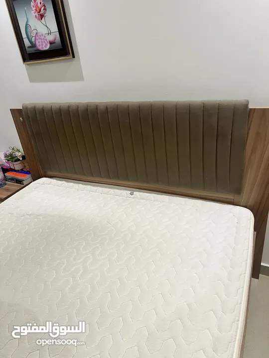 Excellent condition bedroom with mattress and side table, home center furniture.