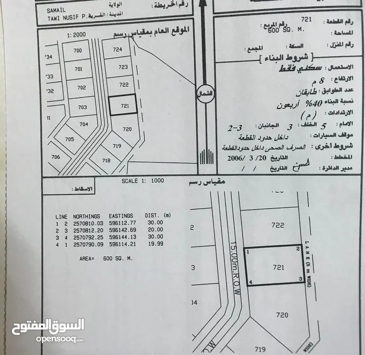 أرض سكنية للبيع في سمائل طوي النصف الثانية على شارع قار قريب من جامع المعين خلفها مفتوح قابل للتمديد