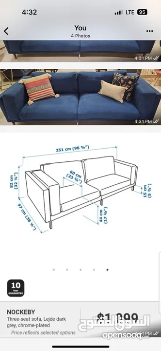 3 seater blue sofa