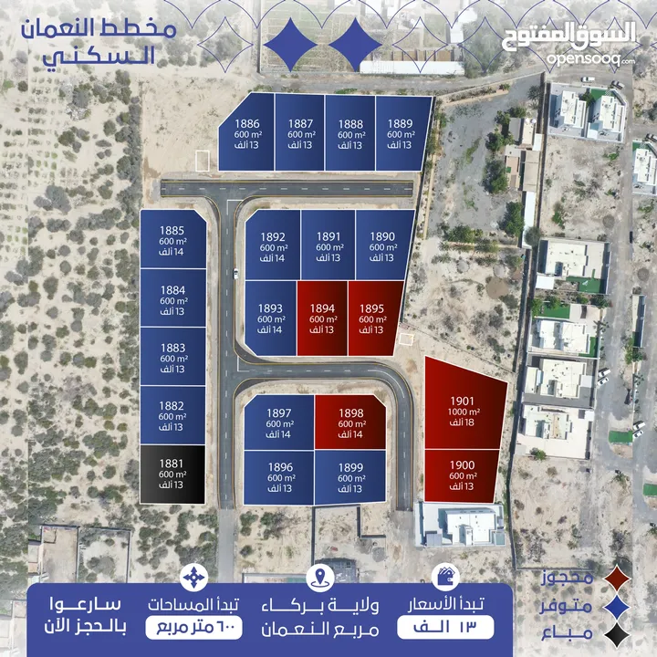 أرض سكنية للبيع ولاية بركاء منطقة النعمان بأقل الاسعار 13 الف