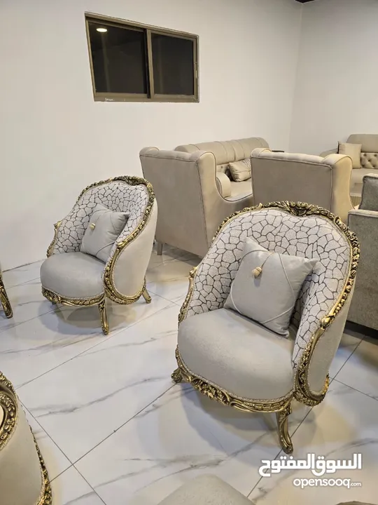 طقم كنب دمياطي  خشب زان قماش سليفا تحريف يدوي اعلى جودة من المصنع لبيتك