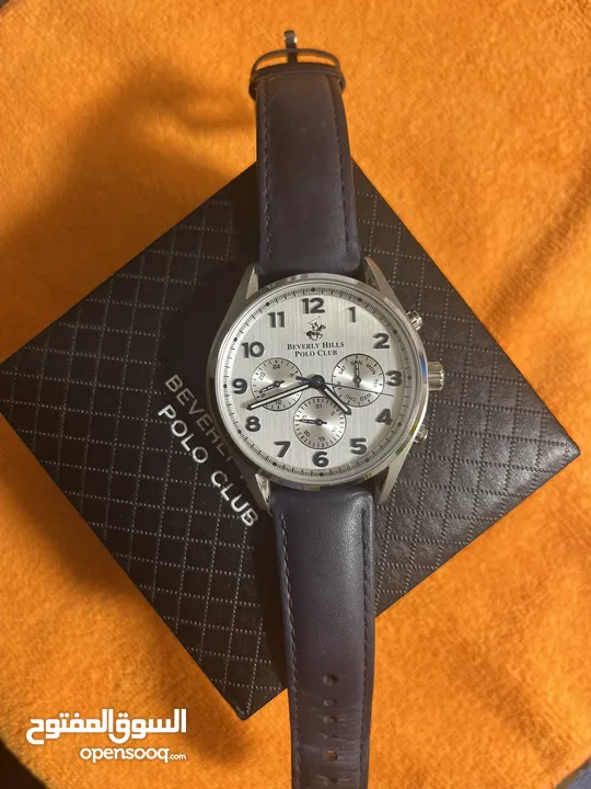 ساعة بولو رجالية B.H. Polo Club Matteo Multifunction Dark Blue Leather White Dial For Men