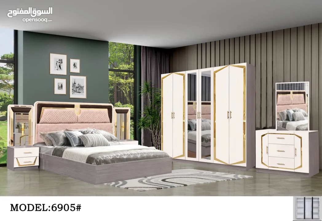 BEDROOM SET 7 PCS WITH MATTRESSS WITH FITTING/غرف نوم مع دوشج مع ترکيب ۷ قطع