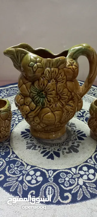 طقم ابريق و 6 كاسات فخار انتيك