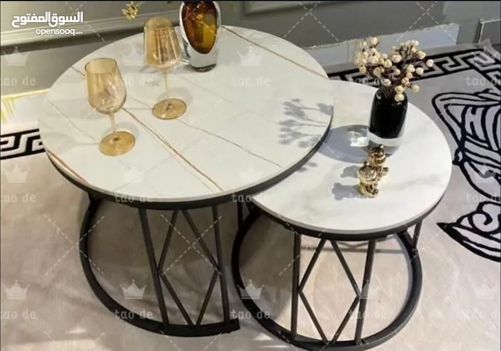 סט שולחנות – 2 חלקים – שיש מלא עיצוב שולחן סלון עם פלטת שיש כבדה