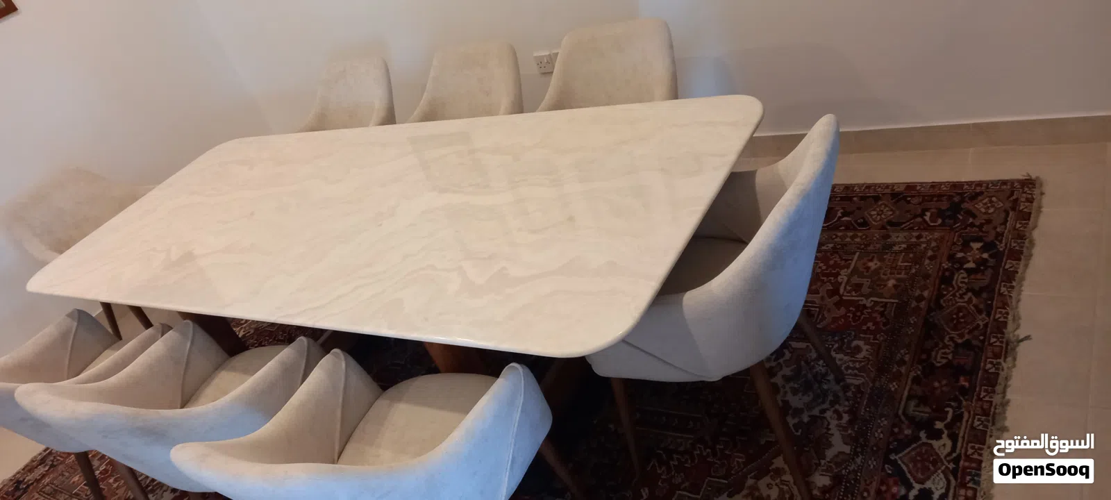 Modern Faux Marble Dining Table + 8 Upholstered Armchairs – Elegant 8-Seater Set