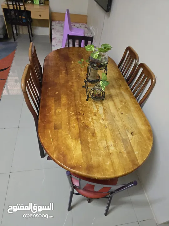 Vintage Wooden Dining Table with 6 Chairs – Good Condition