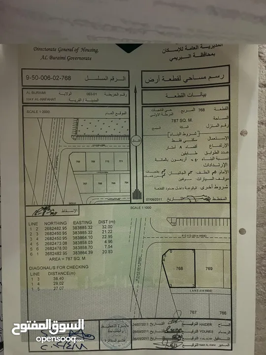 أرض للبيع في البريمي مربع النفحات مساحة 787 بسعر 6 الاف