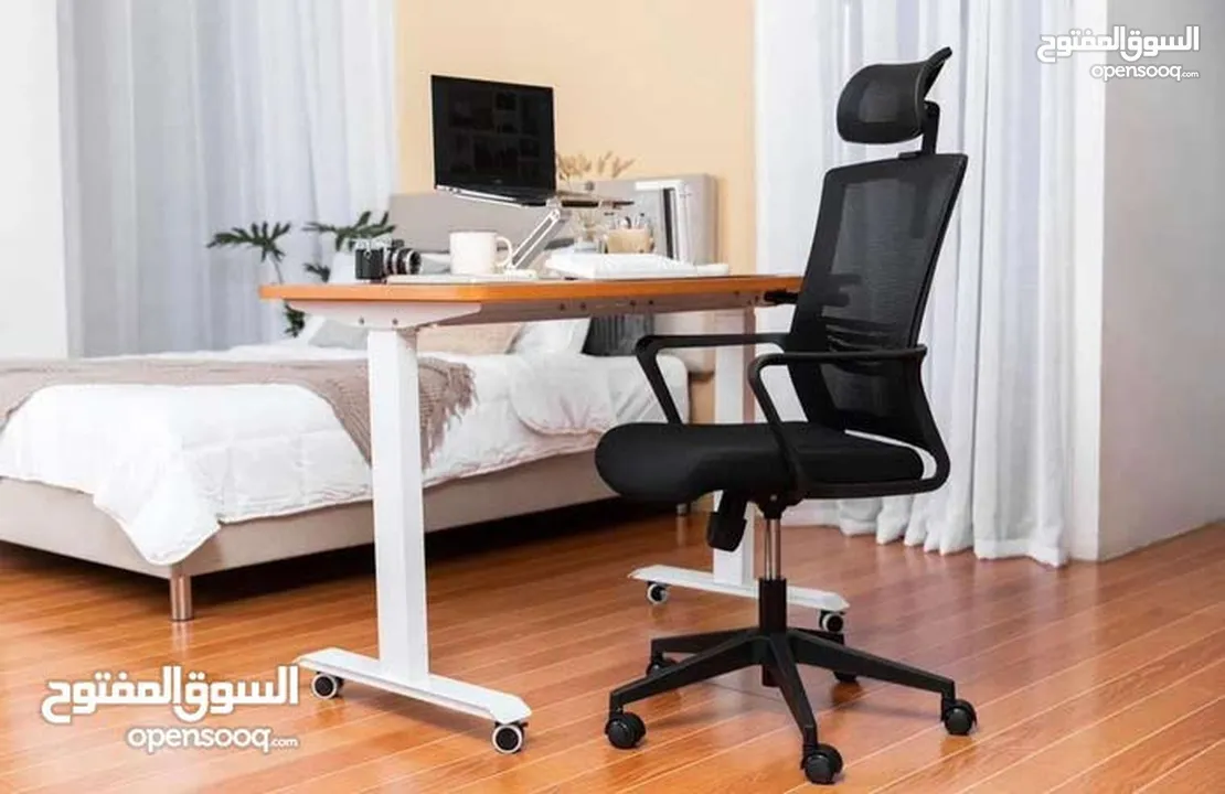 كرسي مكتب مريح، كرسي كمبيوتر شبكي بمسند ظهر مرتفع، ومسند رأس قابل للتعديل ومسند ذراع معدني، كراسي