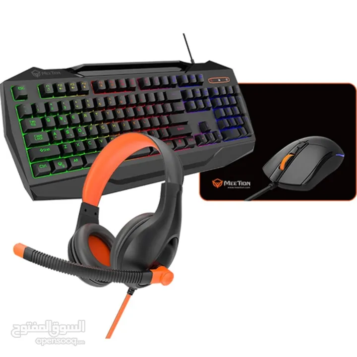 MEETION C490 GAMING 4 IN 1 KIT KEYBOARD MOUSE HEADPHONE AND MOUSE PAD-كيبورد وماوس سلكي قيمينق مضيء
